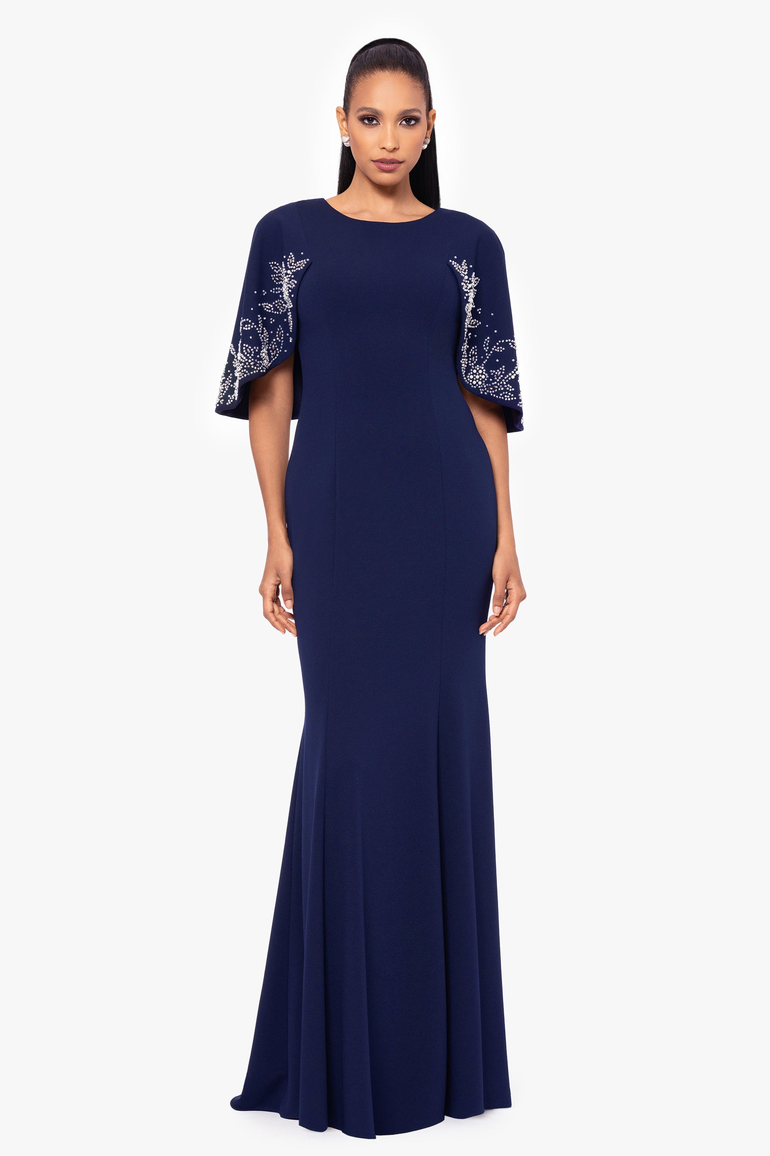 Betsy fashion & Adam Embellished Cap Sleeve Navy Blue Sheath Dress 6