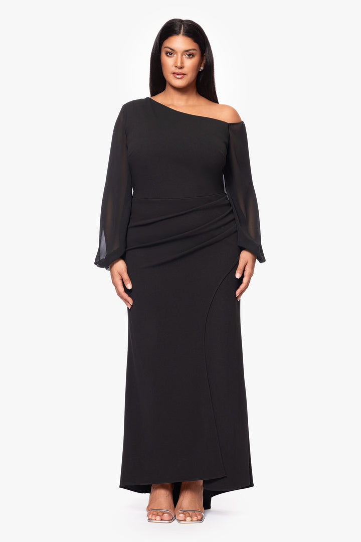 Plus "Donna" Long Off the Shoulder Illusion Sleeve Dress