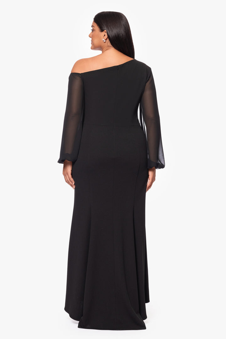 Plus "Donna" Long Off the Shoulder Illusion Sleeve Dress