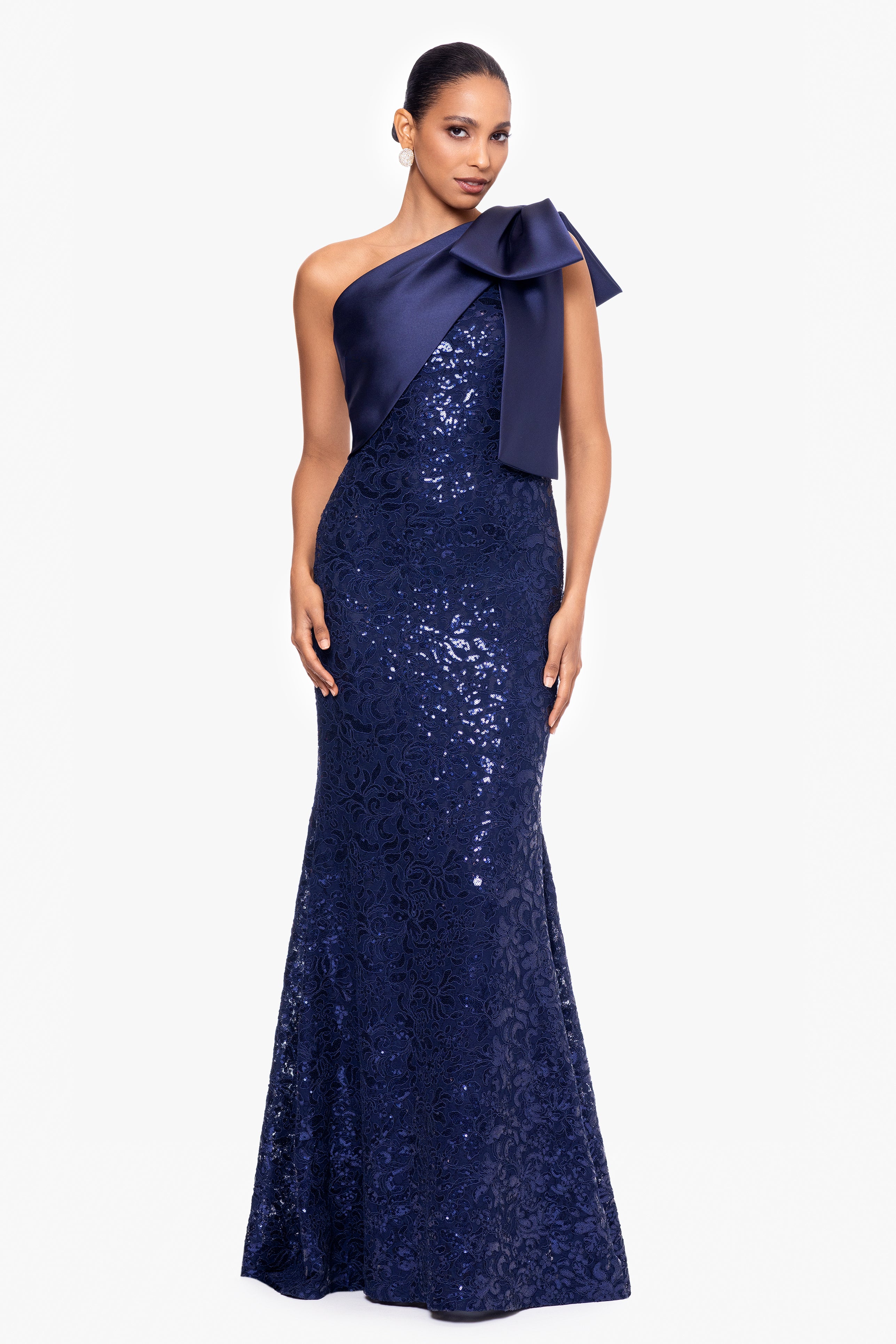 Betsy & Adam outlet Sequin Mesh Overlay Gown