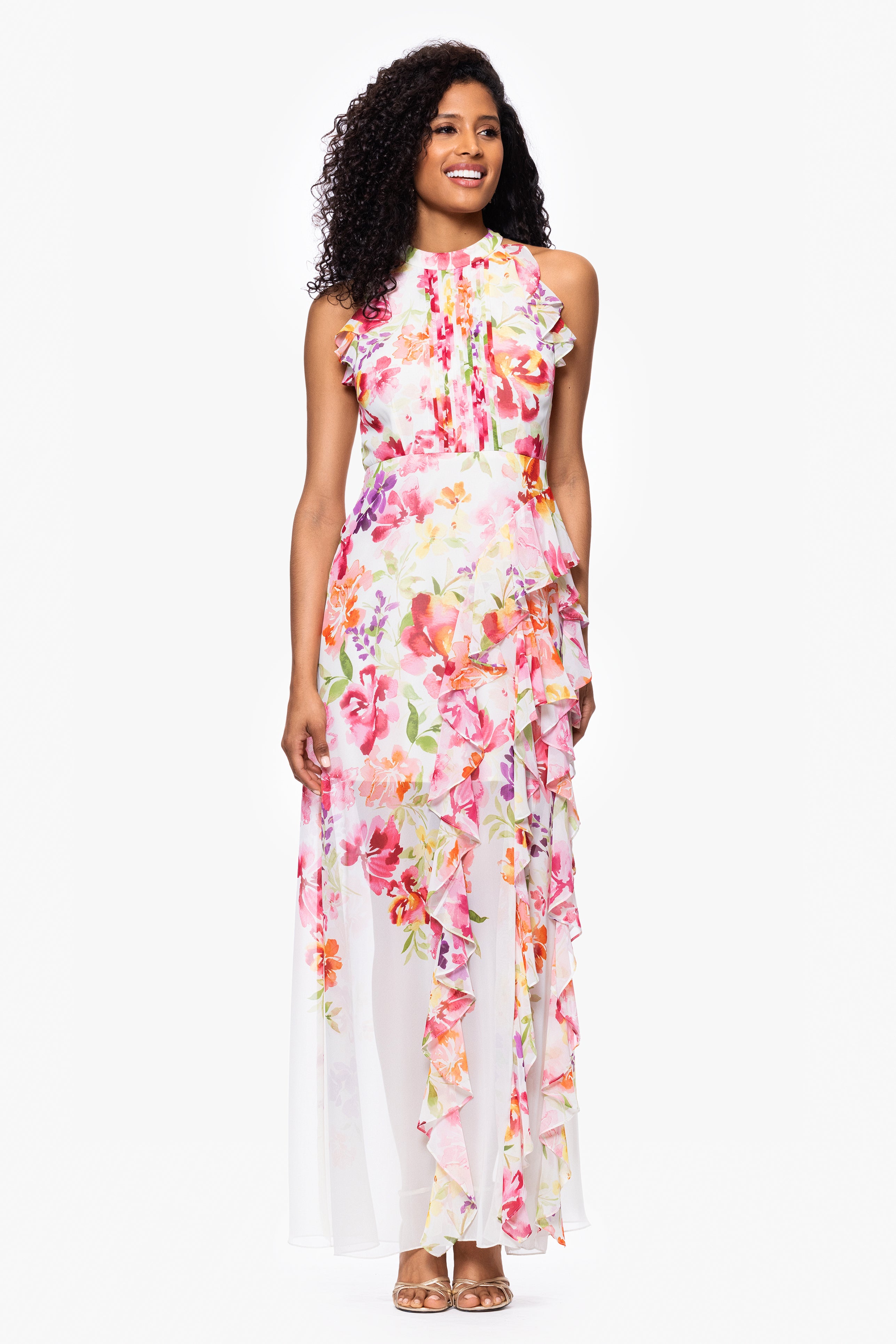 "Macy" Floral Print Chiffon Ruffle Dress