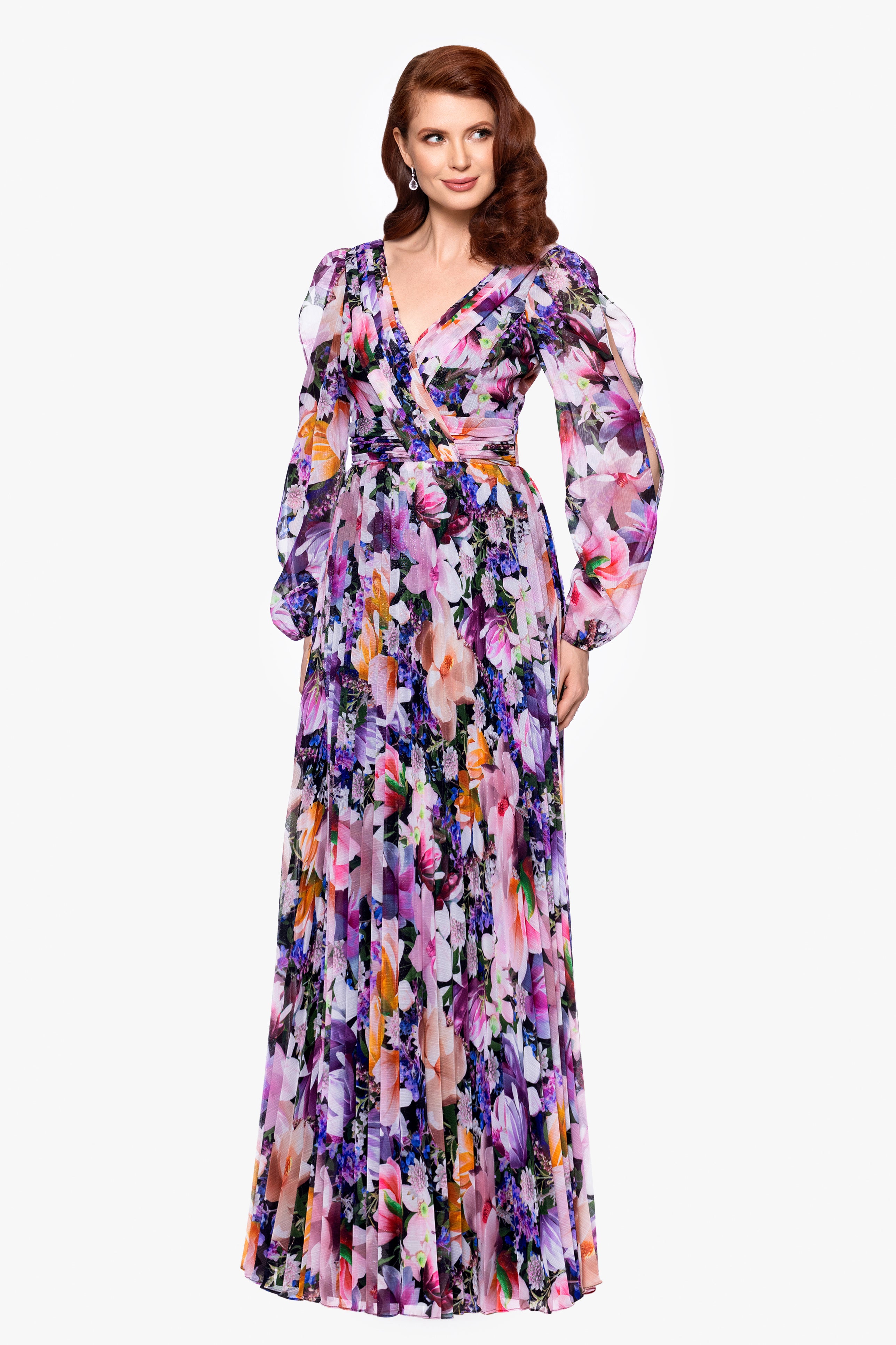 "Sammy" Chiffon Long Sleeve Floor Length Dress