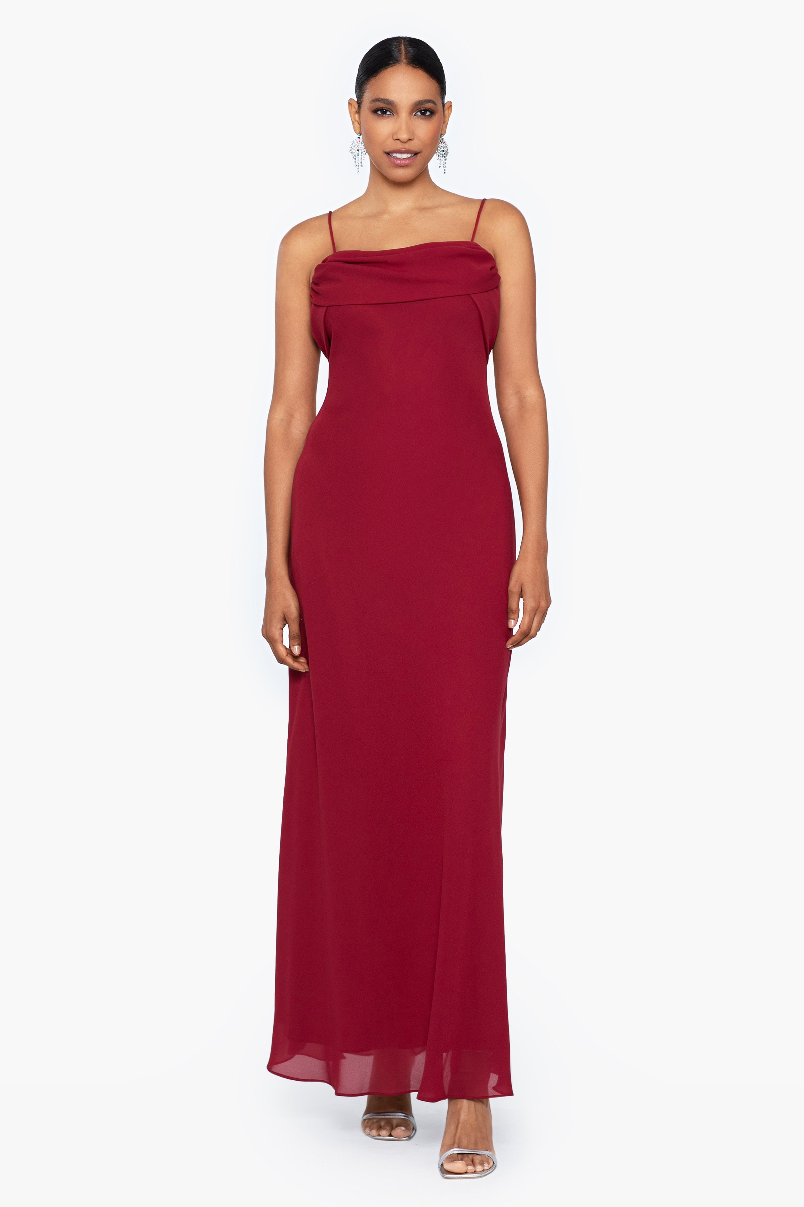 "Stephanie" Spaghetti Strap Double Georgette Floor Length Dress