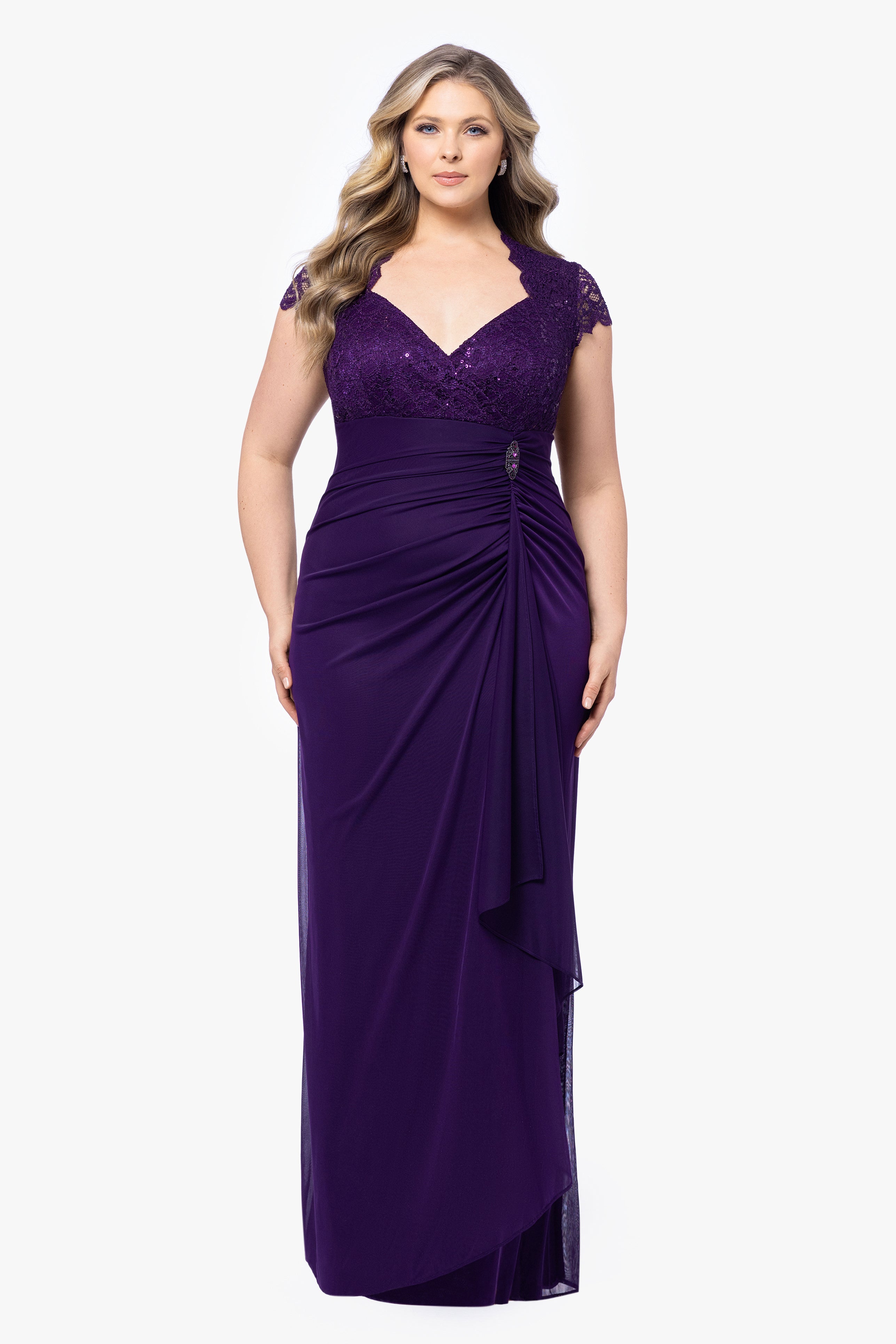 Xscape Purple Cap Sleeve Jersey Gown high quality Size 6