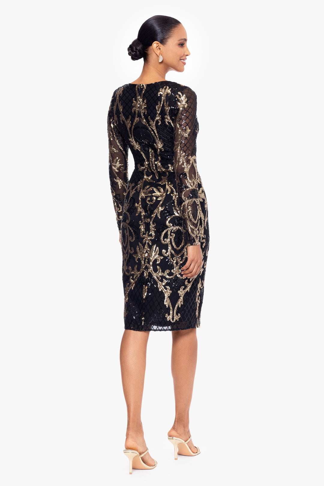 "Ruthie" Knee Length Sequin Pattern Long Sleeve Dress