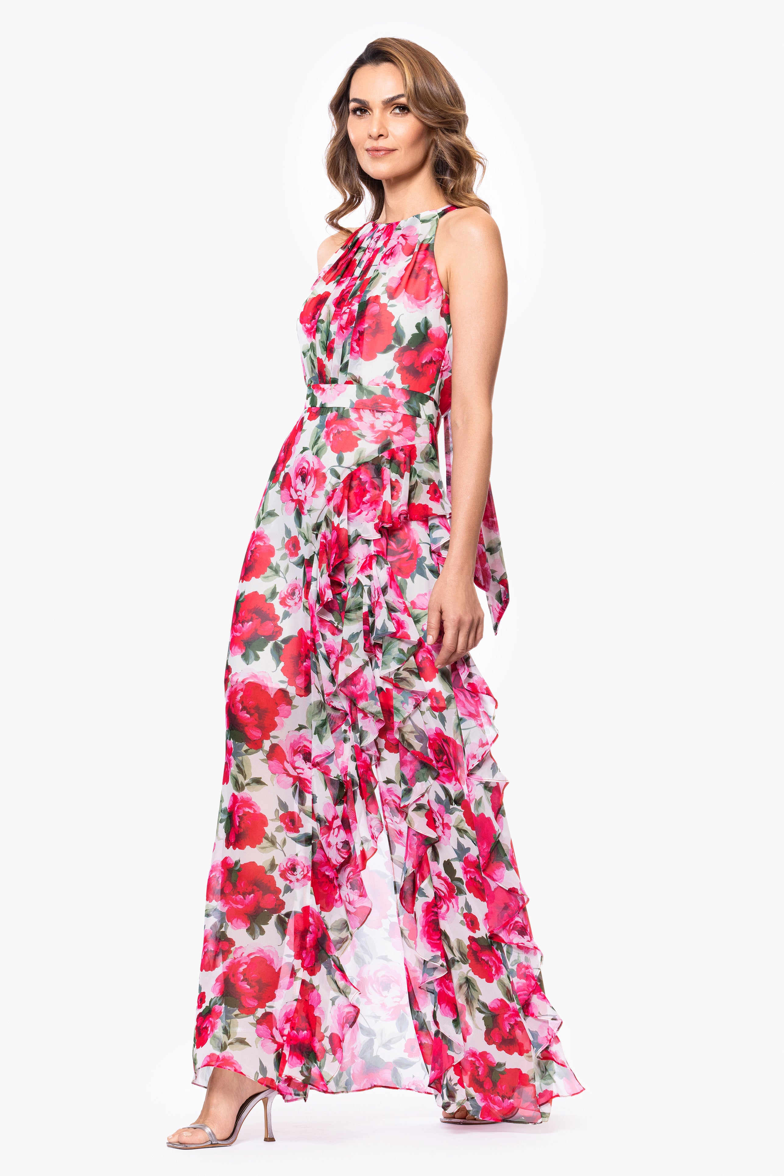 "Mimi" Floral Print Chiffon Floor Length Dress