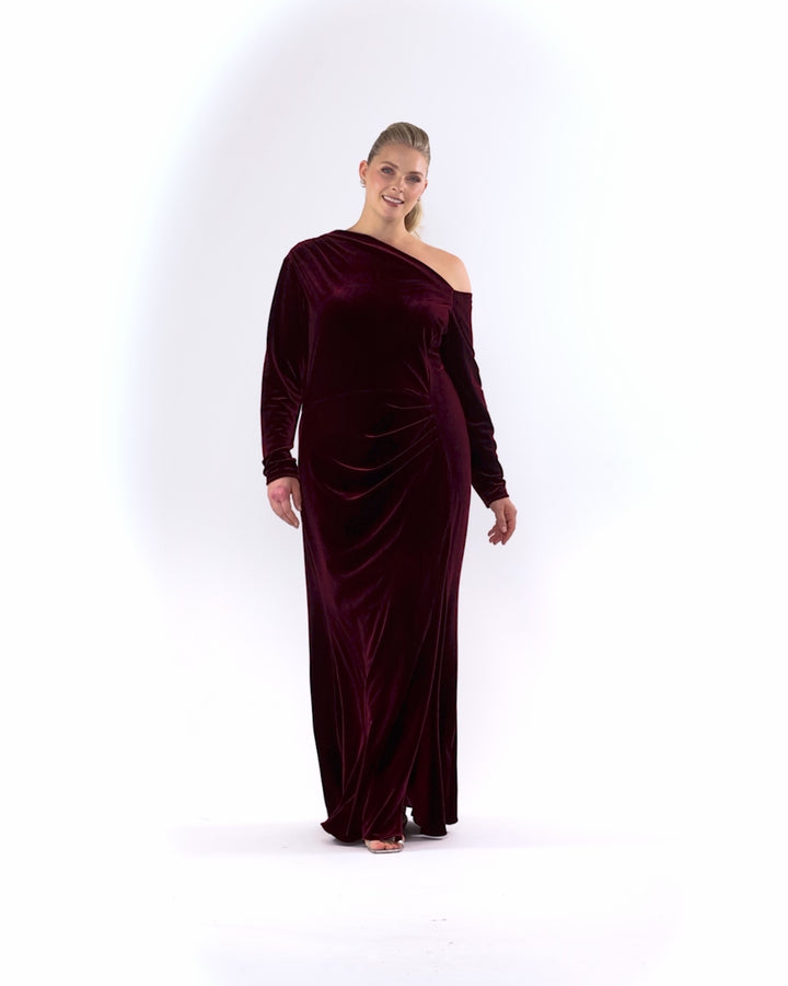 Plus "Annette" Long Velvet Drop Shoulder Long Sleeve Dress