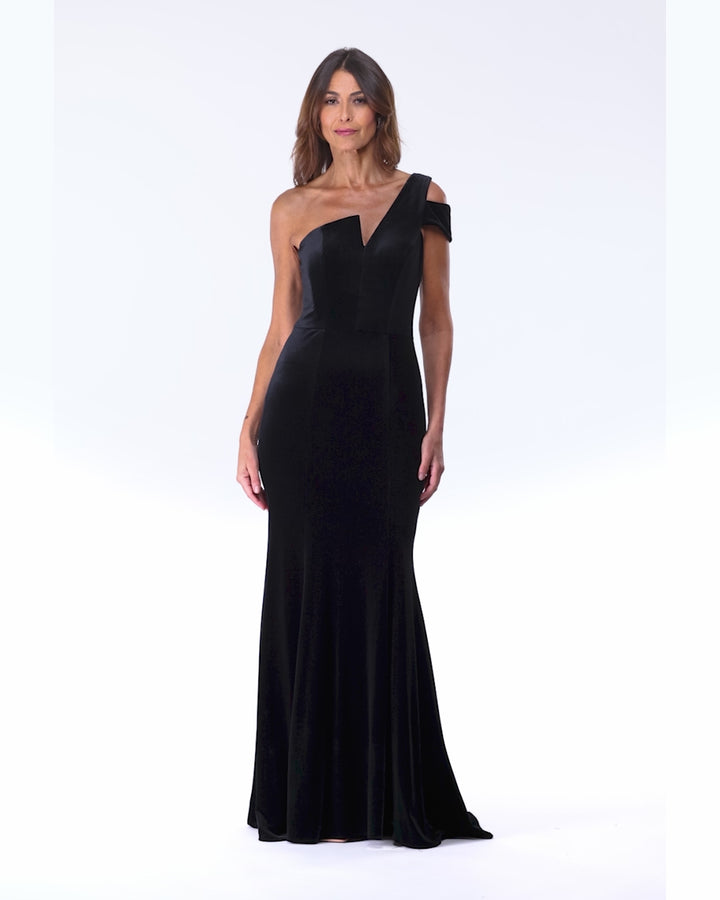 "Ella" Long Velvet One Shoulder Dress