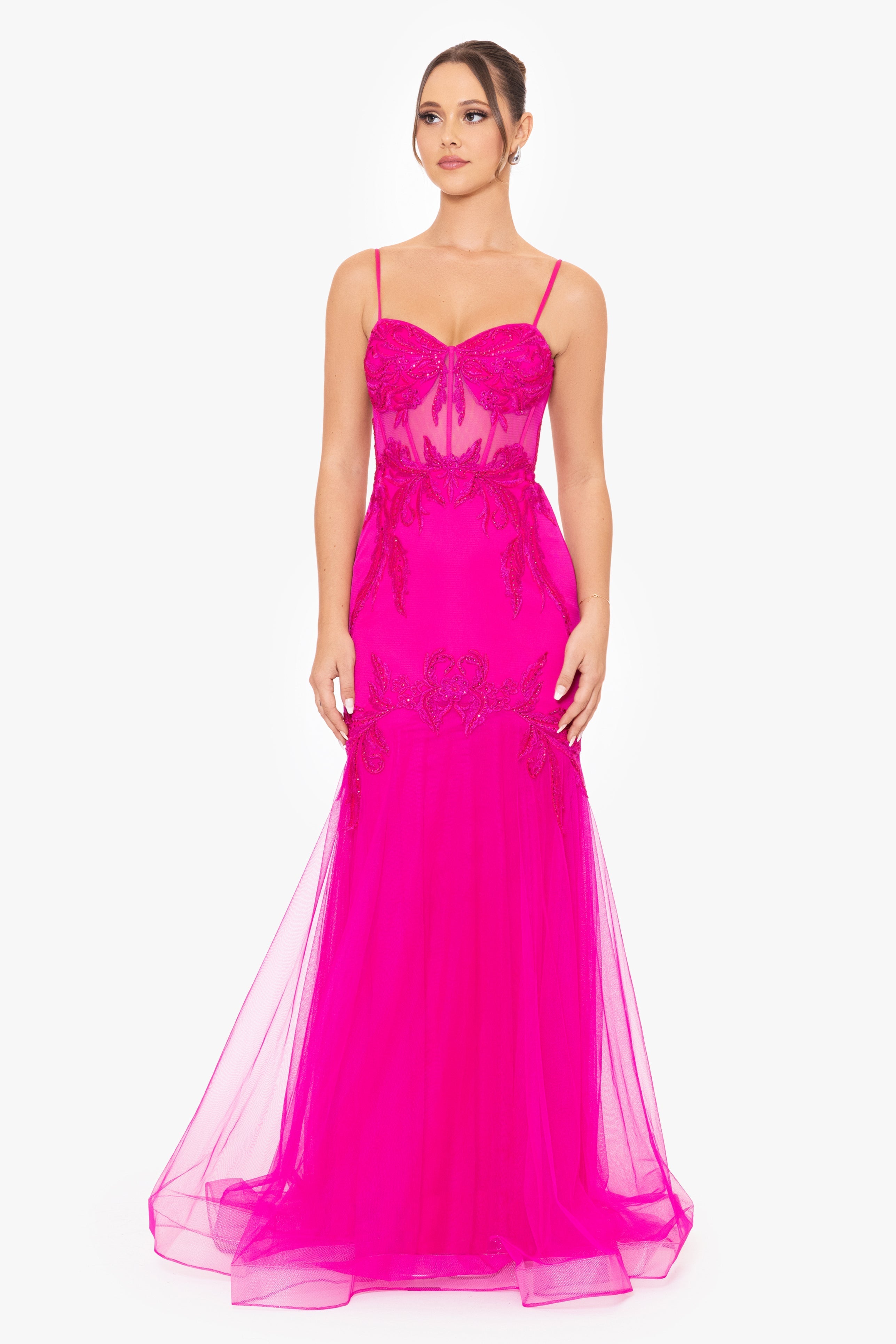 "Claire" Illusion Mesh Applique Gown