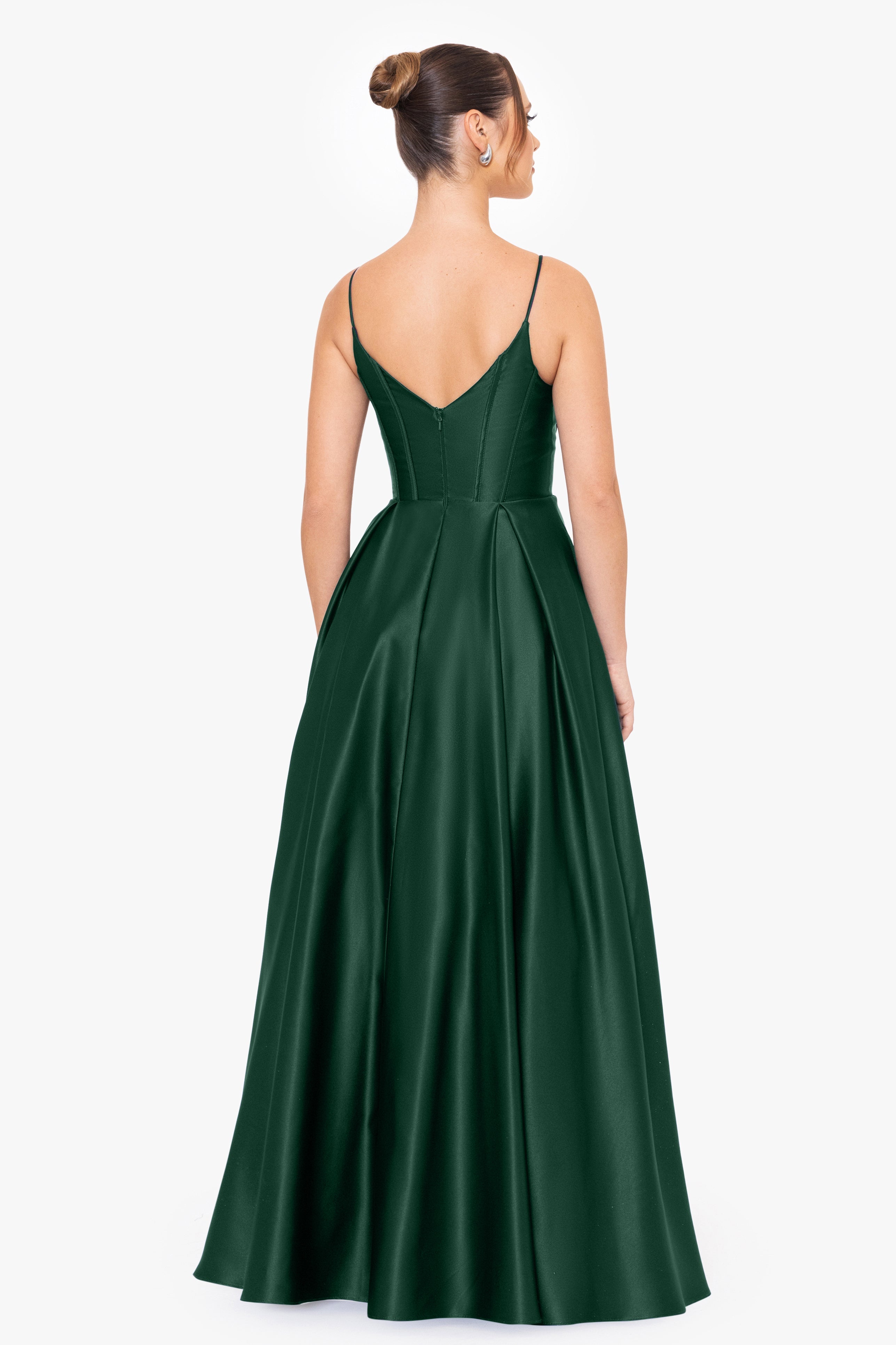 "Carol" Long Satin Mesh Insert Ballgown