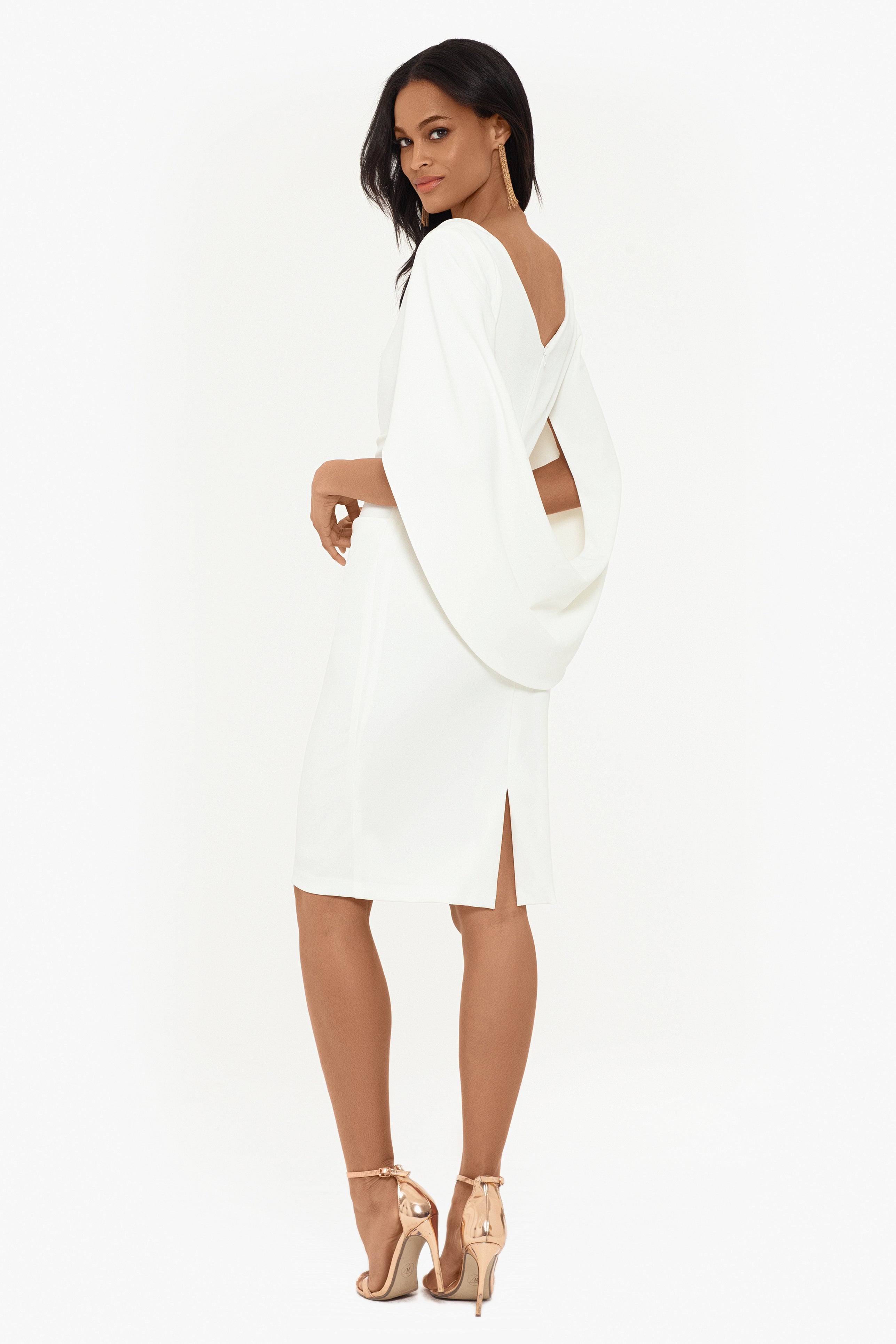 Petite "Jordan" Short Scuba Crape Draped Back Dress