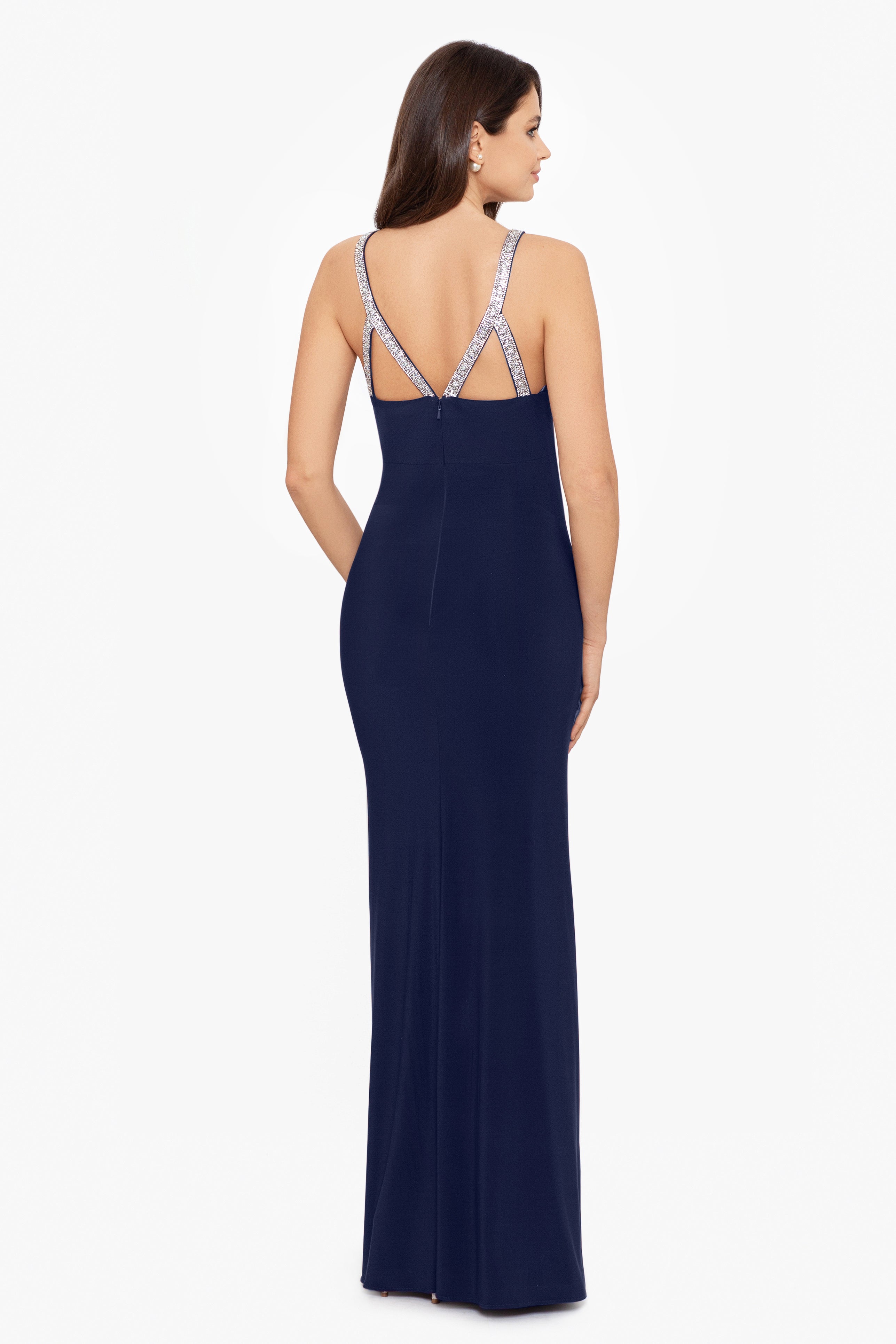 Betsy Adam Stretch Rhinestone Strap Halter Neck Sleeveless Gown 6