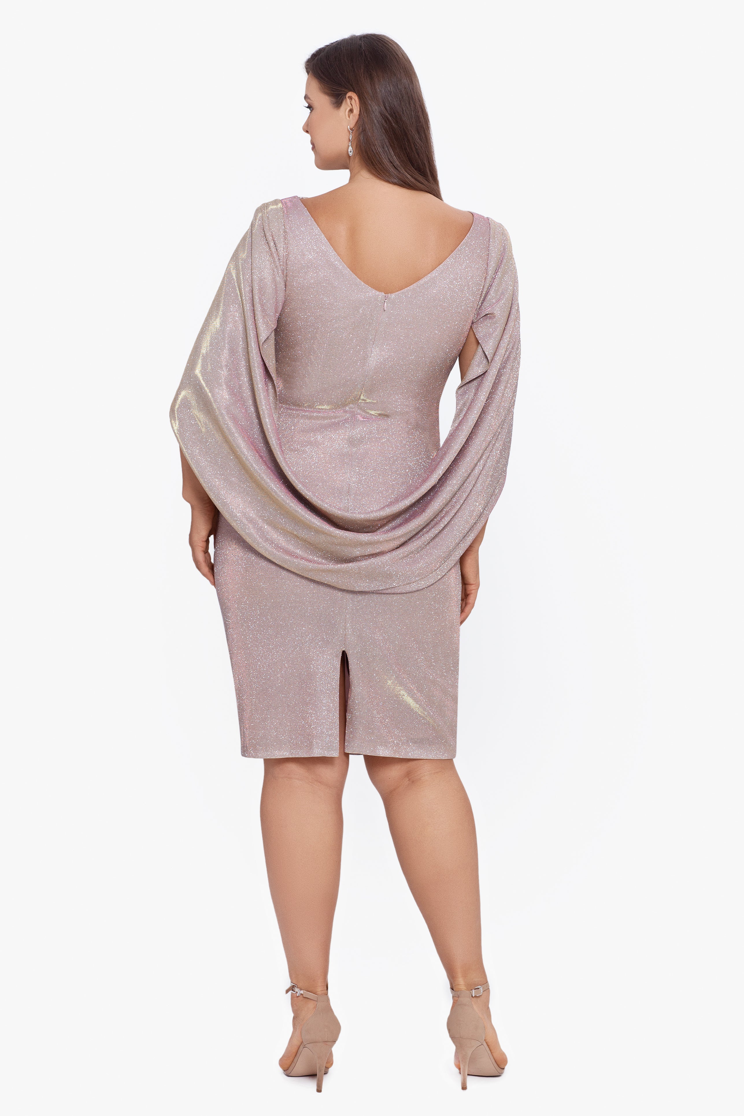 Plus "Chantel" Short Glitter Galaxy Cowl Neck Back Dress