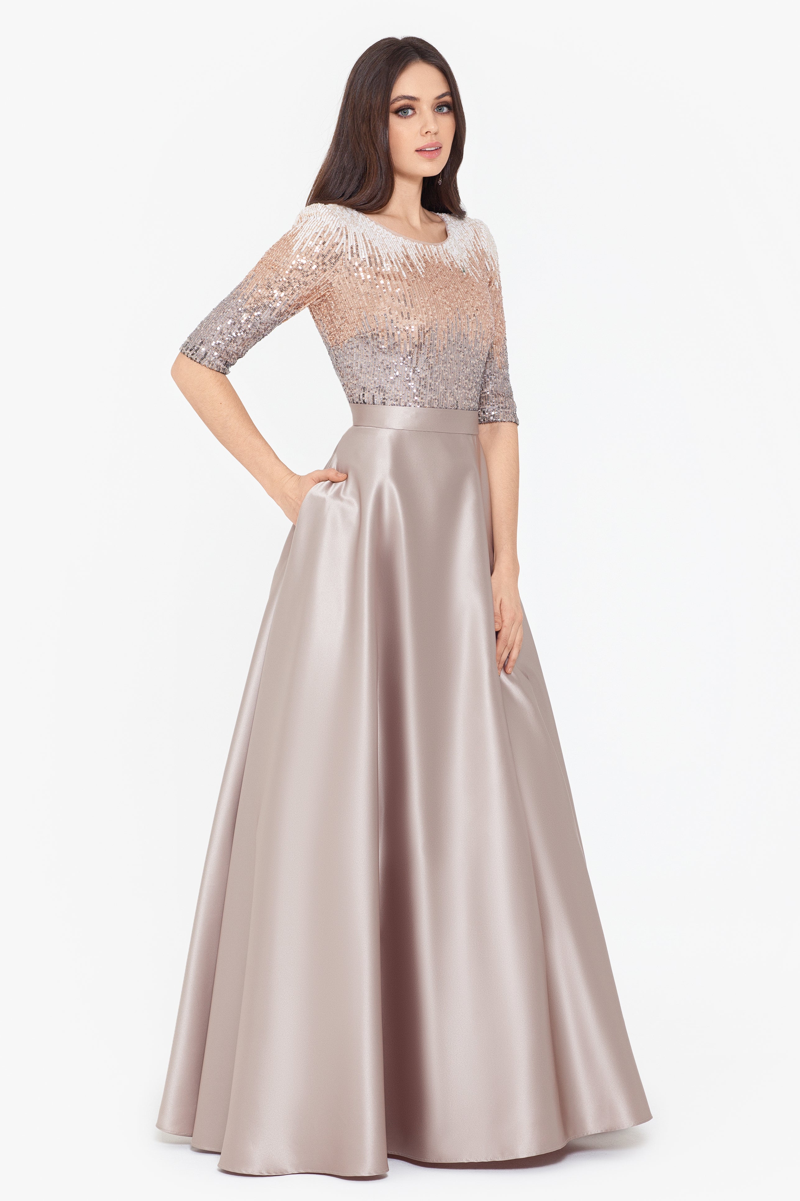 "Quinn" Embellished Sequin Ballgown - Betsy & Adam