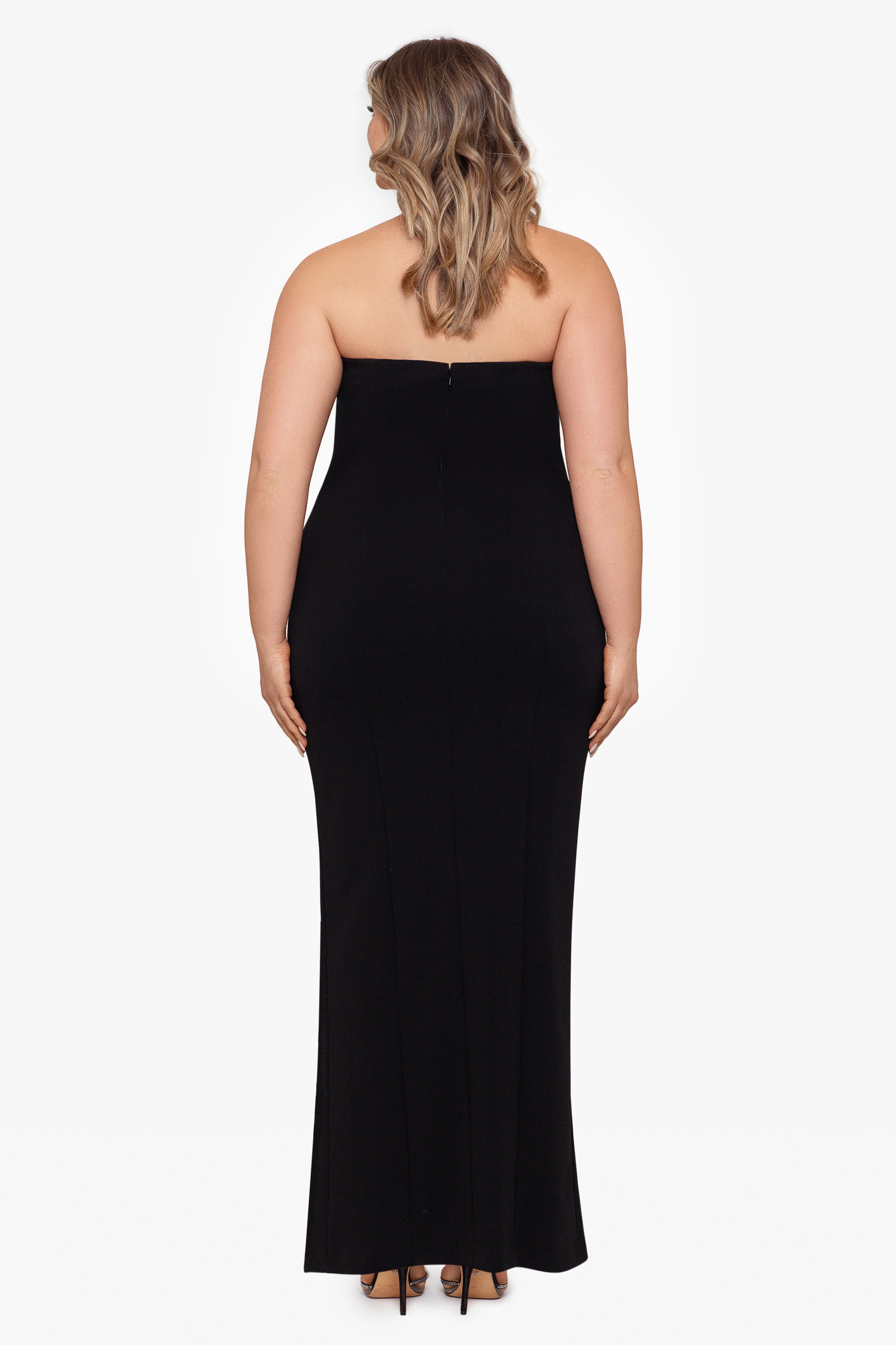 Plus "Violette" Long Strapless V Neck Tuxedo Dress