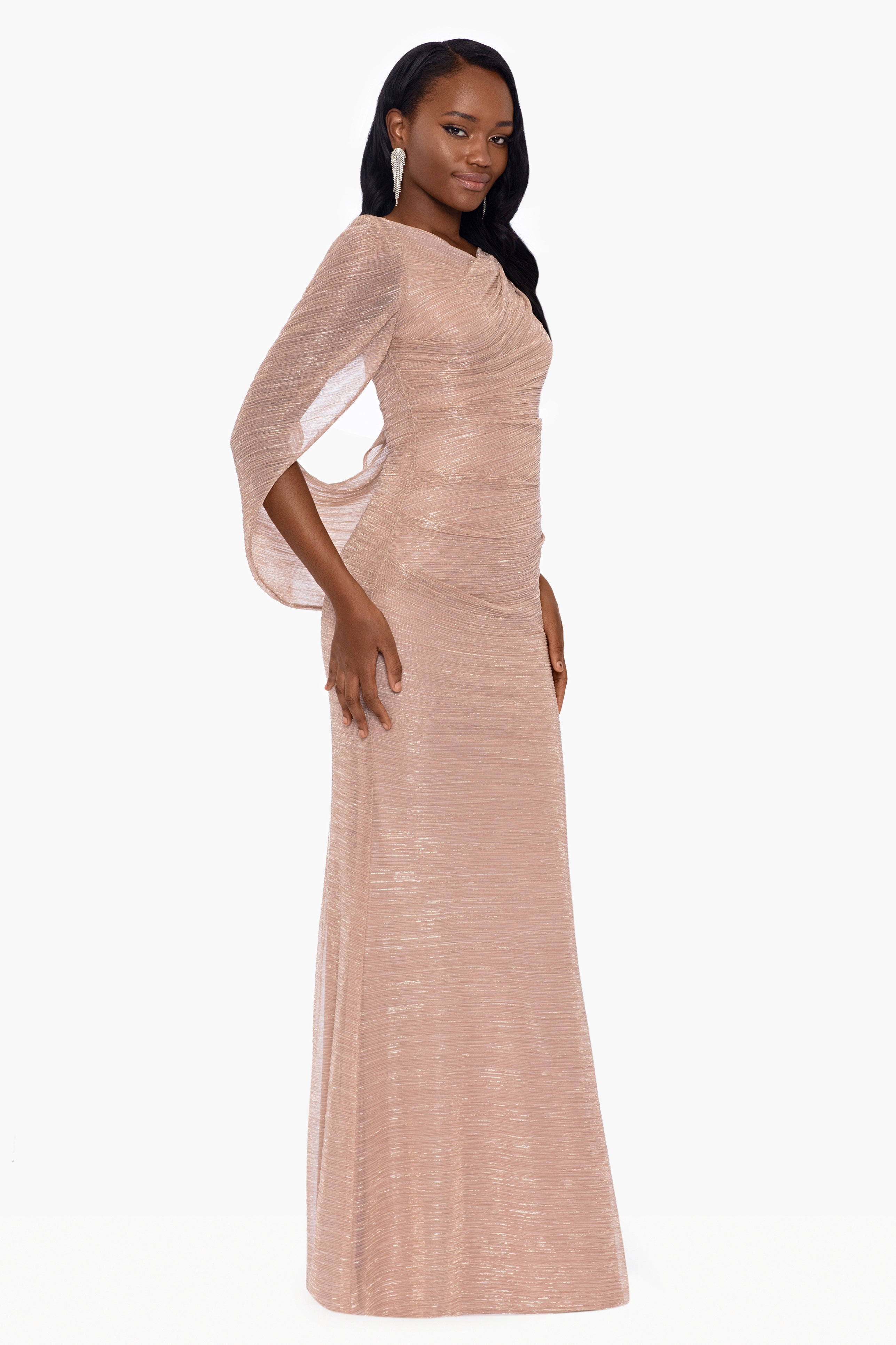 Draped Wool amp; Silk Knit Long Dress